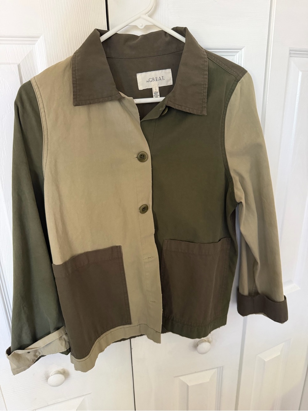 THE GREAT Colorblock Olive & Khaki Utility Jacket
